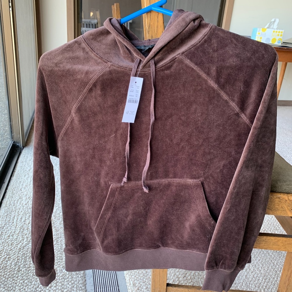 3/$15 NWT XS J Crew Brown Velour Hooded Lounge Sweatshirt